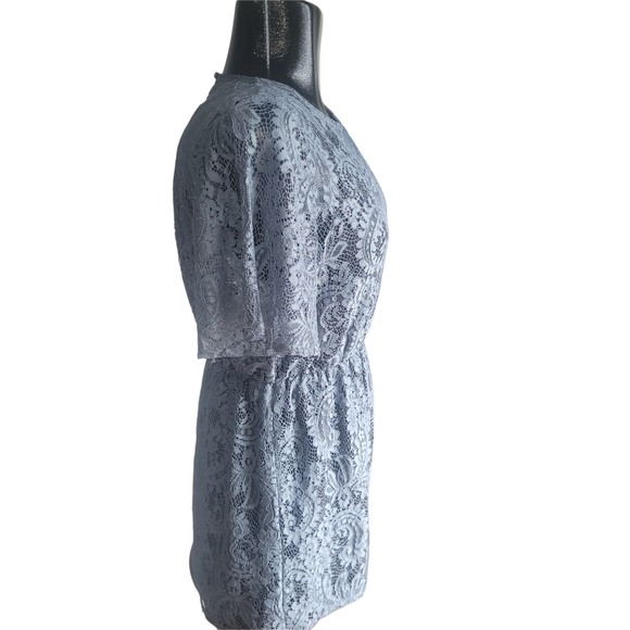 Dynamite Lace Short Sleeve Romper in Blue S - Picture 3 of 6